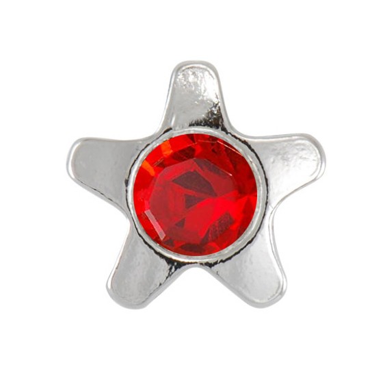 Star with red stone, stainless steel